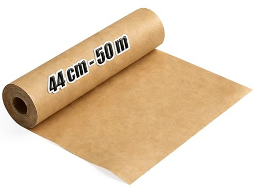 Papier Kraft 44 cm x 50 m, 50 g/m² Résistant déchirure Papier d'Emballage, rouleau de papier Kraft Idéal pour DIY l'artisanat, emballage cadeau, alimentaire
