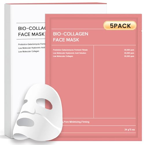 Bio Collagen Face Mask, Hydrogel Overnight Masks, for Glass Skin Glow 5PSC | Real Deep Night Wrapping Face Mask, Deep Moisturising Anti-Aging Face Mask For Wrinkle Reduction, Skin Elasticity