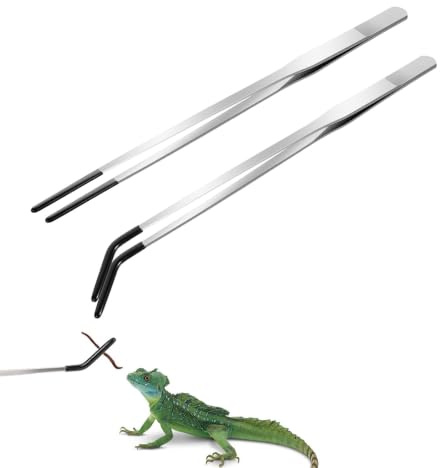 Weenwill Reptile Feeding Tongs,2 Pcs Long Tweezers with Rubber Tip,27cm Stainless Straight and Curved Long Aquarium Tweezer for Tanks Snake Lizards Feeders Aquascaping Terrarium