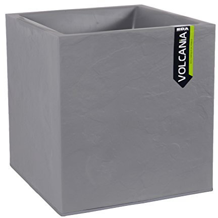 EDA - Pot Carré 40 cm Volcania 31 L - Décor Imitation Pierre - Double Paroi - Zone de Rétention d'Eau - 39,5 x 39,5 x 43,5 cm - Gris galet