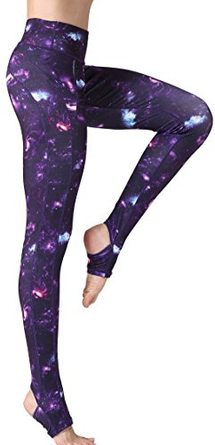 FLYILY Långa Sportleggings för Kvinnor Löpning Tights Hög Midja Stretch Fitness Yogabyxor (PurpleSky,L)