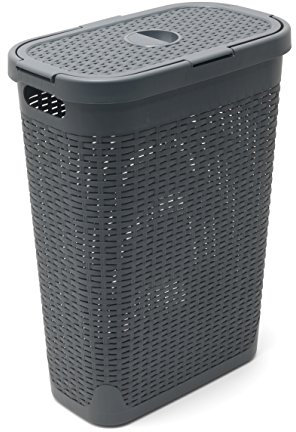 Addis Faux Rattan Slim Laundry Hamper, Charcoal, 40 Litre