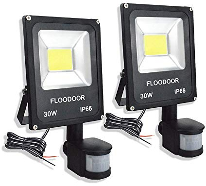 Floodoor 30W LED Motion Sensor Light Outdoor Waterproof Flood Light 12-24V AC/DC Super Bright Security Light, 6000K, 2700LM, Daylight White, 150W Bulb Equivalent, PIR Sensor Light (2 Pack)