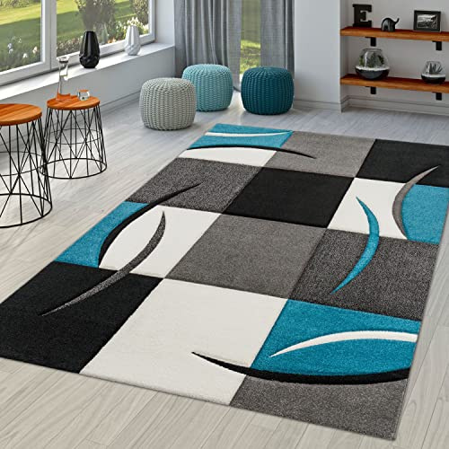 TT Home Wohnzimmer Teppich Moderner Kurzflor 3D Optik Geometrisches Wellen Design, Farbe:Türkis 2, Größe:60x110 cm