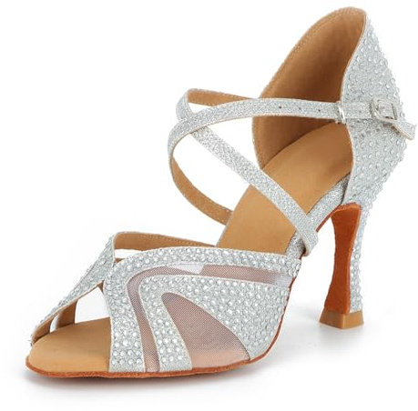 Syrads Women's Ballroom Latin Dance Shoes with Rhinestones Salsa Tango Bachata Indoor Dancing Shoes for Wedding Party Prom