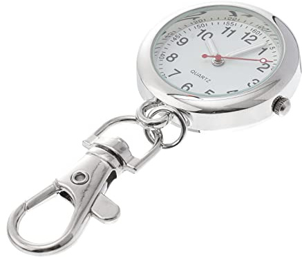 TEHAUX Clip on Watch, Doctor Brooch Small Fob Watch Quartz Keychain Casual Pocket Hanging Clip Portable Nurse ES for Women (Silver)