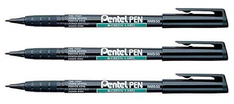 PENTEL Pentel Pen Permanent Marker Pens Fine Tip Black Pack of 3