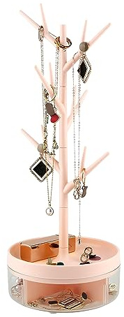 Half Room Branch Jewelry Rack With Rotatable Base and Storage Box Tree Tower Rack Hanging Organizer for Ring Earrings Necklace Bracelet,Suitable for living rooms, bathrooms,offices,etc.