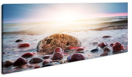 Bella spiaggia rocciosa panoramica, 120 x 60 cm, stampa digitale di alta qualità con cornice