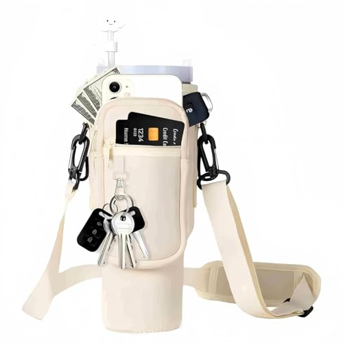 dabria Water Bottle Carrier Bag with Phone Pocket for Stanley 40/30 oz Tumbler Neoprene Water Bottle Holder Pouch with Adjustable Strap Bollus with Straw Cover & Carabiner for Stanley Cup Accessories