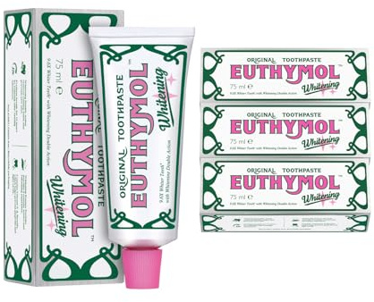 Euthymol Whitening Toothpaste 75ml x 3, Contains Fluoride, Non-GMO Gluten Free, Plaque Removal Cavity Protection Antibacterial, White Clean Teeth, Freshens Breath Refreshing Dental Care