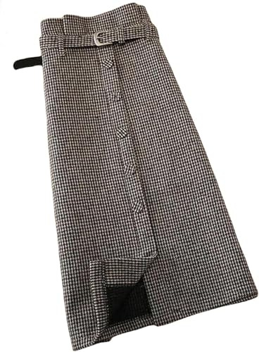 MdybF Damkjolar tweed midi-kjolar för kvinnor höst vinter dragkedja hög midja smal kjol enkla matchande kjolar, Brun, S