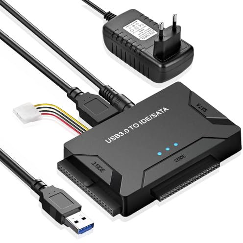 Amtake USB 3.0 zu IDE/SATA Festplatte Adapter Für 2,5 und 3,5-Zoll HDD/SSD, USB SATA Adapter Konverter Kompatibel mit Windows 10/8/7/XP/Vista, Mac OS, Linux Usw(Mit 12V 2A Netzteil)