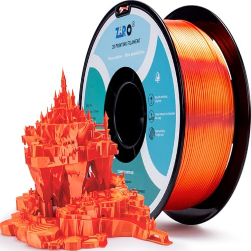 ZIRO Silk Filament PLA 1.75mm, Seide 3D Druck Filament, Glänzendes PLA 1kg, Passend für Die Meisten FDM Drucker, Maßgenauigkeit +/- 0.03mm, Orange