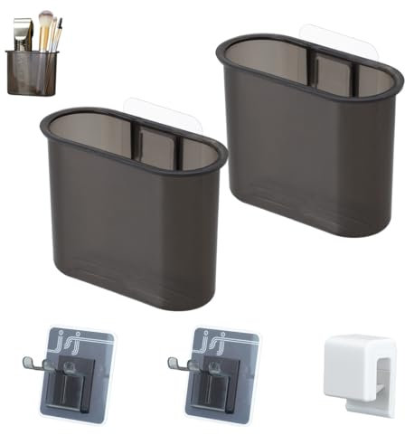 2PCS Organizador Baño, Soporte de Pared Cepillo de Dientes con 2 Autoadhesivo Cepillo de Dientes y Pasta de Dientes Clip, Sin Perforación Blackporta Cepillo de Dientes para Ducha Baño Cocina