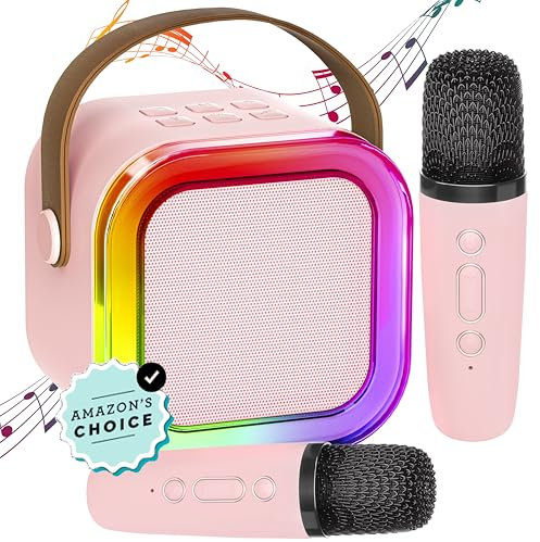 Kids Karaoke Machine 2 Microphones Gift for Girl: [Newest] Girl Birthday Present Ages 3-12 - Mini Karaoke Machine with Kids Microphones - Toy for 3-12 Year Old Children - Kids' Wind & Brass Instrument