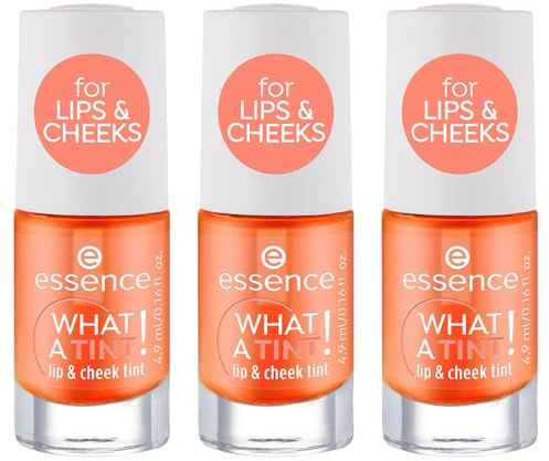 Esence WHAT A TINT! Tinta para labios y cheek, colorete, n.º 03, naranja, de larga duración, resultado inmediato, natural, vegano, sin aceite, sin parabenos, sin nanopartículas, 3 unidades (3 x 4,9 ml