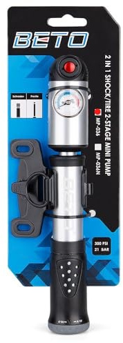 BETO Mini Fahrradpumpe mit Presta/Schrader Ventile,300PSI Fahrrad Luftpumpe HI-P/HI-V Dualmondus für Rennrad, Mountainbike, BMX-Silber