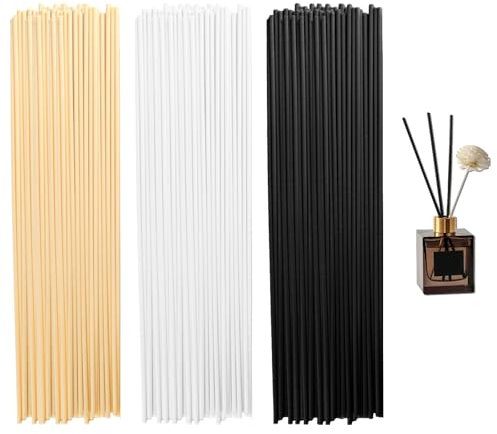 120 Pcs Reed Diffuser Sticks 30cm, Diffuser Reeds Sticks Black White Natural Color, Long Natural Wood Rattan Essential Oil Aroma Diffusers, Thick Fragrance Sticks Diffuser Refills Replacement Sticks