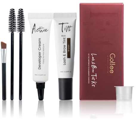 GOLLEE Kit de color de pestañas profesional para pestañas y cejas con efectos naturales de larga duración dura 4 semanas fácil de usar para salón y uso en casa