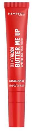 Rimmel London Oh My Gloss Butter Me Up Lip Butter Balm 005 Red Velvet, Balsamo labbra idratante, Balsamo labbra colorato, Cura delle labbra, Idratazione, Nutriente, Squalano, 15 ml