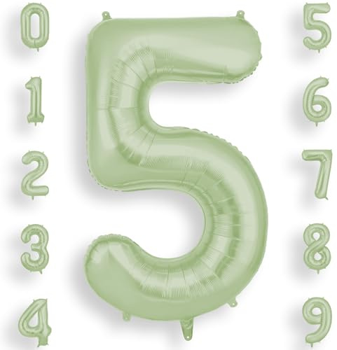AOOSU Olive Green Helium Balloons, 40 Inches Number Balloons 5, Foil Birthday Balloon for Birthday Anniversary Wedding Party Decorations Celebration Supplies for Girls Women Men Boys