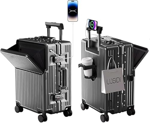 AIWEINY Suitcase Carry-on Luggage Spring-Summer Travel Airline Approved with TSA Lock, 360° Wheel, PC Hard Shell and Aluminum Frame Pressure-Resistant, Suitable for 20'' 24'' 26'' (Dark Gray, 20‘’)