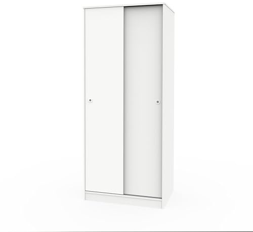 Armario Dormitorio Ropero 2 Puertas Correderas, 1 Barra y 1 Estante Tipo altillo, Blanco, 180x74x50cm (Alto x Ancho x Fondo), Mueble Moderno, Modelo Bianca