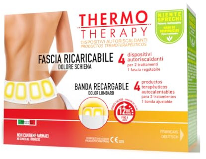 Thermo Therapy Fascia Ricaricabile per Dolore Schiena, Non Contiene Farmaci, Durata del Calore fino a 12 Ore, Confezione con 1 Fascia Regolabile + 4 Dispositivi Terapeutici Autoriscaldanti