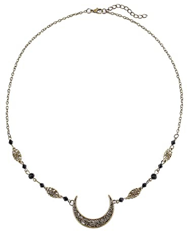 Yalice Boho Crescent Moon Head Chain Vintage Black Crystal Headband Chain Rhinestone Headpieces Witchy Forehead Chain for Women (Bronze-Black, One Size)