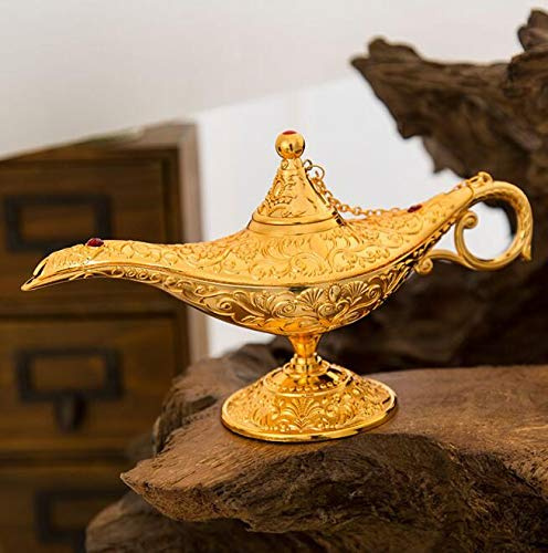 VOANZO Magic Aladdin, Retro Metal Fairy Tale Aladdin Magic Genie Teapot Oil Home Table Decoración (Oro)
