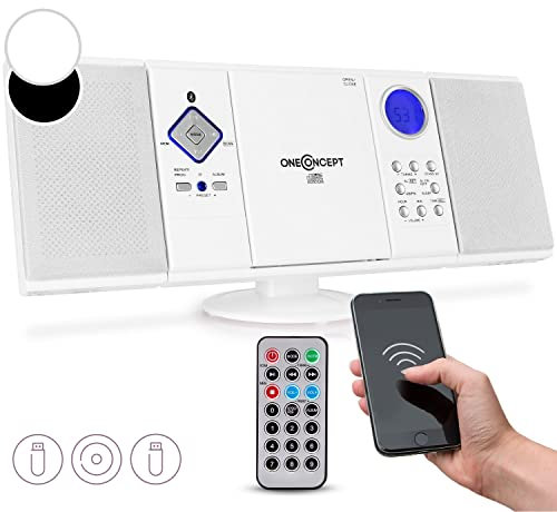 oneConcept Radio Portatile con Lettore CD HiFi, Radio FM Bluetooth e impianto Stereo Casa AUX + 2 Altoparlanti, Display LCD, Telecomando, Sveglia, MP3 e SD, Impianto Hi Fi Stereo Casa Potente 3W