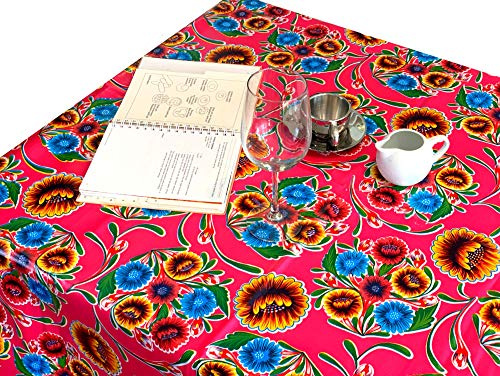 First Choice Vinyls Alux Sweet Flower Oilcloth Tablecloth - Pink - Plastic Vinyl PVC - Mantel de Plastico (55x90in Oval)
