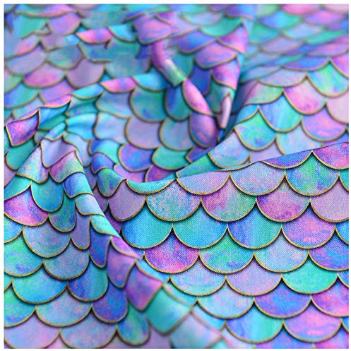 100% Bomullstyg Gradient Japansk Fisk Skala Tryck Sjöjungfru Skalor Geometriska Dekorativa Tyg För Sömnad DIY Hantverk, Kläder, 130cm 51 '' Bred(Size:2m,Color:färgrik)