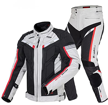 WYH Motorcycle Jacket And Trousers Set, Waterproof Motocross Riding Jacket Windproof Touring Protective Armoured Suits, Autumn Winter for Men and Women Racers Motorbike Clothing,White,M