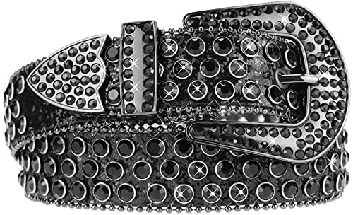 KorhLeoh Cintura con strass per donna uomo, cintura in pelle con borchie Cowgirl Cowboy per pantaloni jeans (per vita 74-103 cm)