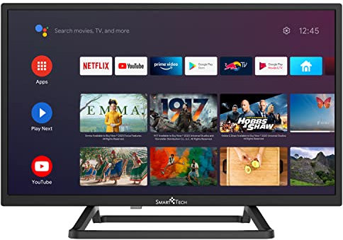 Smart-Tech 24HA10T1 HD LED Smart TV Android 24 Pulgadas (60 cm) Android 9.0, Quad Core, 1.5G/8G, DVB-T2/C/S2,H.265,HDR 10,Dolby Audio,2T2R Wi-Fi,Bluetooth,Google Assistant,Netflix/Youtube/Prime
