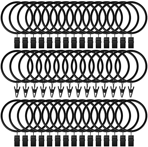 44Pack Curtain Rings with Clips Hooks, Rustproof Metal Stainless Steel Drapery Rings, 2in Interior Diameter Curtain Hangers Clips, Fits Diameter 1.8 in Rod, Vintage Black