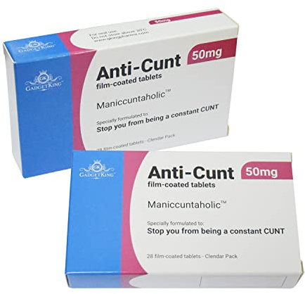 gadgetking JOKE PILL MEDICATION TABLET BOX Xmas Gift Prank Birthday Card wrapper Unusual April Fools Secret Santa 40th 50th 60th 21st Rude Mens Ladies For Him Her Boss (Anti-CUNT)