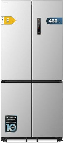 Cecotec Frigorífico Americano Semi Integrable 4 Puertas 466L Total No Frost Bolero CoolMarket 4D 466 SBI Inox E. Compresor Inverter Bajo Consumo, 193.5x84.4cm, Interior Premium Gris, Cajón Convertible