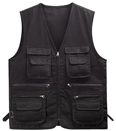 Sukany Men's Casual Fishing Vest Lightweight Multi Pockets Outdoor Gilet Waistcoat Hunting Sleeveless Jacket Vest Safari Travel Vest (Black,S)