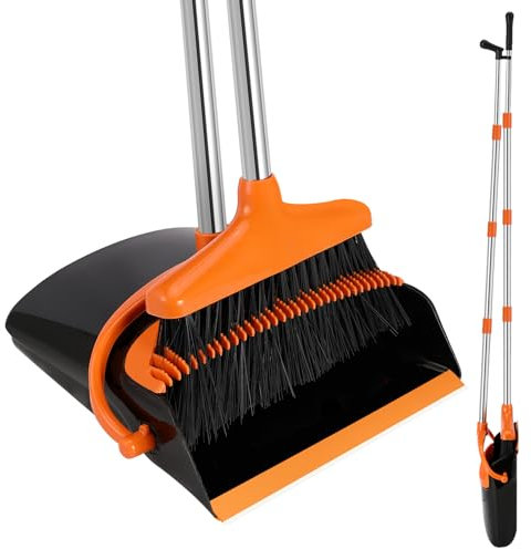 Besen und Kehrschaufel Set, Aufrecht Besen und Schaufel mit Ausziehbarem Stiel, Besen Kehrschaufel mit 115cm Langem Stiel, Broom and Dustpan Set für Haushaltsreinigung Büro