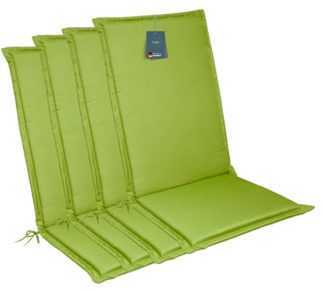 LILENO HOME Gartenstuhl Auflagen [4er Set - Hochlehner] in Apfelgrün - Bequeme Liegen als Sitzauflagen für Gartenmöbel - Stuhlkissen für Gartenstühle und Klappstühle MIA