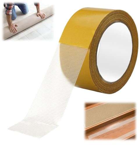 Double Sided Carpet Tape Heavy Duty,20m x 5cm x 0.3mm Double Sided Fabric Tape,Carpet Tape,Carpet To Carpet Tape,Super Sticky Adhesive Clear Mounting Tape with Fiberglass Mesh for Home,Office,School