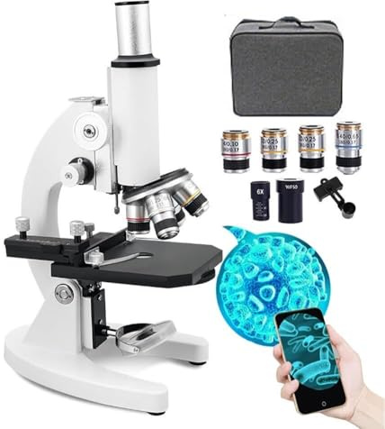 YQDDM Set microscopio ottico monoculare, microscopio biologico, Occular WF50X, teleconvertitore 6X(18000X)