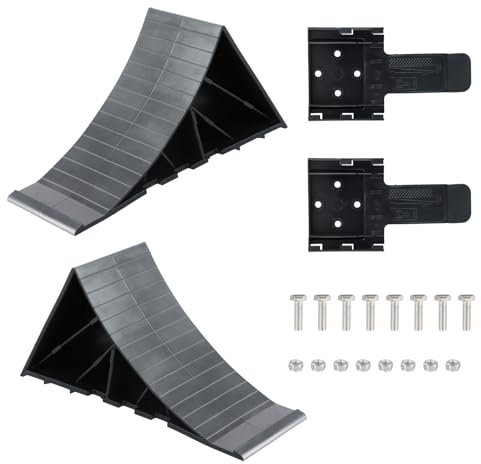 Dewocke 2 Stück Unterlegkeile Anhänger, Unterlegkeile mit Halterungen und Schrauben, Wohnmobil Anhänger Unterlegkeile, Bremskeile für Anhänger und Wohnwagen, bis 1600kg Achslast, 220x90x110mm