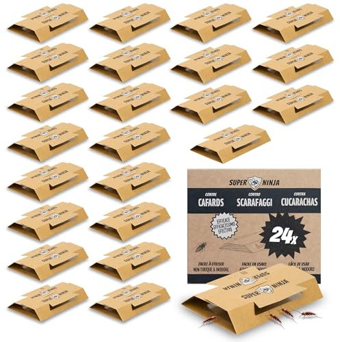 Super Ninja Trappole per Scarafaggi – 24 Pezzi con Colla e Attrattivo, Non Tossiche, Contro Scarafaggi e Blatte, Sicure per la Disinfestazione di Casa, Cantina, Garage, in Cartone Riciclato