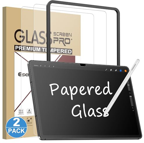 Esanik 2 Pack Like Paper Glass Screen Protector for Samsung Galaxy Tab S10 Lite/S10 FE/ S9 / S9 FE (11 inch) 9H Tempered Glass Film with Alignment Frame, Writing Like on Paper, Anti Glare