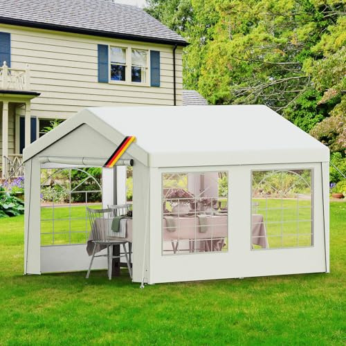 Kidsgigglz Partyzelt 3x4m, Pavillon wasserfest 200g/m² PE-Plane, Gartenzelt Winterfest UV-Schutz 50+ Metallgestell stabile, Abnehmbare Seitenwänd, Partyzone für Gartenfeste-Hochzeiten-Grillparty, Weiß
