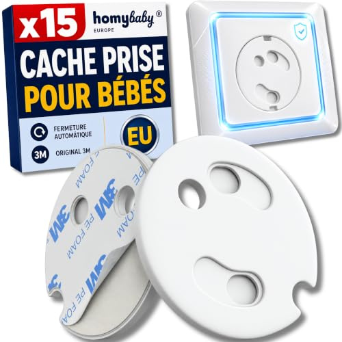 HOMYBABY® Protector Enchufes Bebes FRANCIA - [Type E Plug] - Cubre Enchufes con Mecanismo de Giro + Adhesivo 3M - Tapa Enchufes Bebe - Kit Seguridad Infantil (x15)